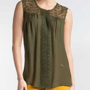 Valerie Stevens Olive Boho Floral Tank Top NWT